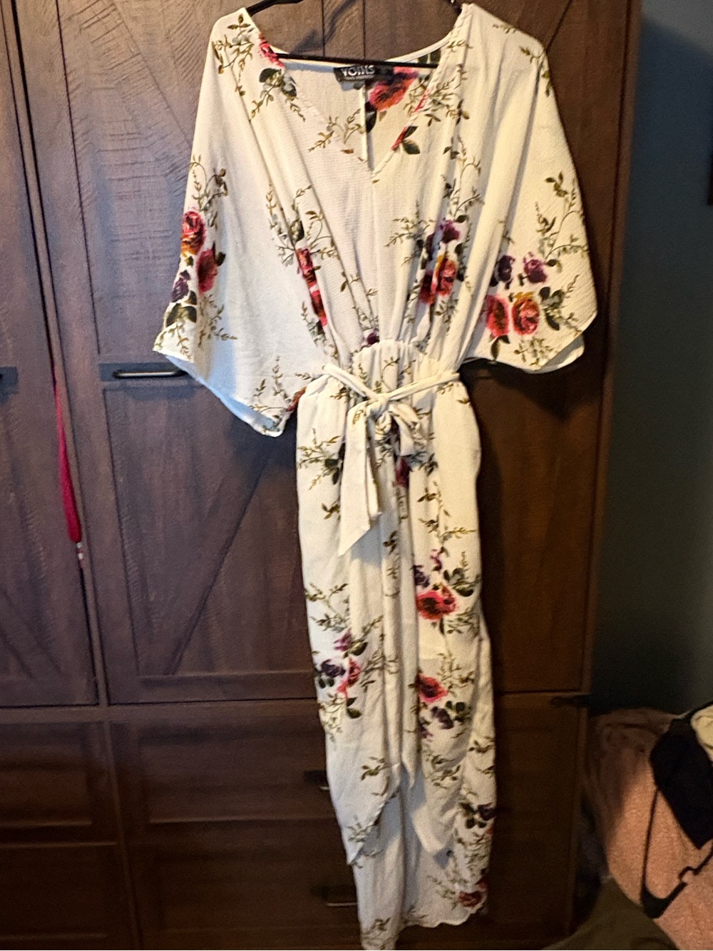 YOINS Cream Floral Kimono Robe with Tie Waist